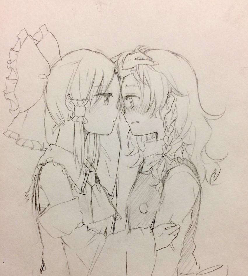 hakurei reimu and kirisame marisa (touhou) drawn by akatsuki_(osamaru36)