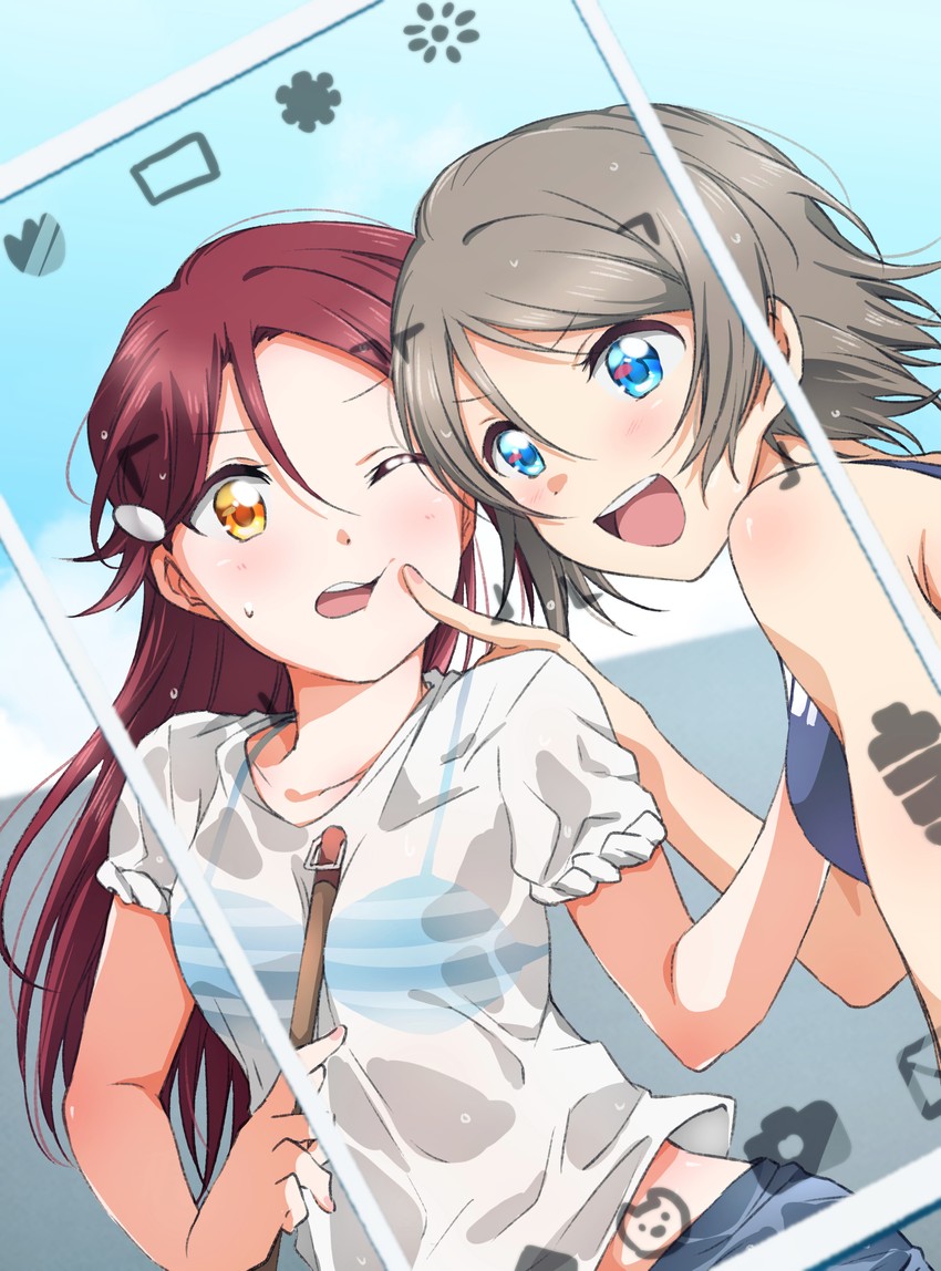 watanabe you and sakurauchi riko (love live! and 1 more) drawn by yuchi_(salmon-1000)