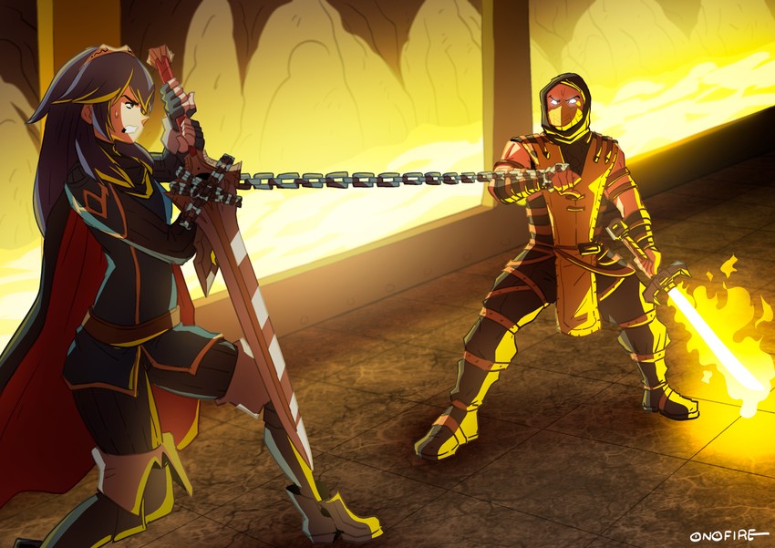 lucina, scorpion, and hanzo hasashi (fire emblem and 4 more) drawn by onofre_wayne