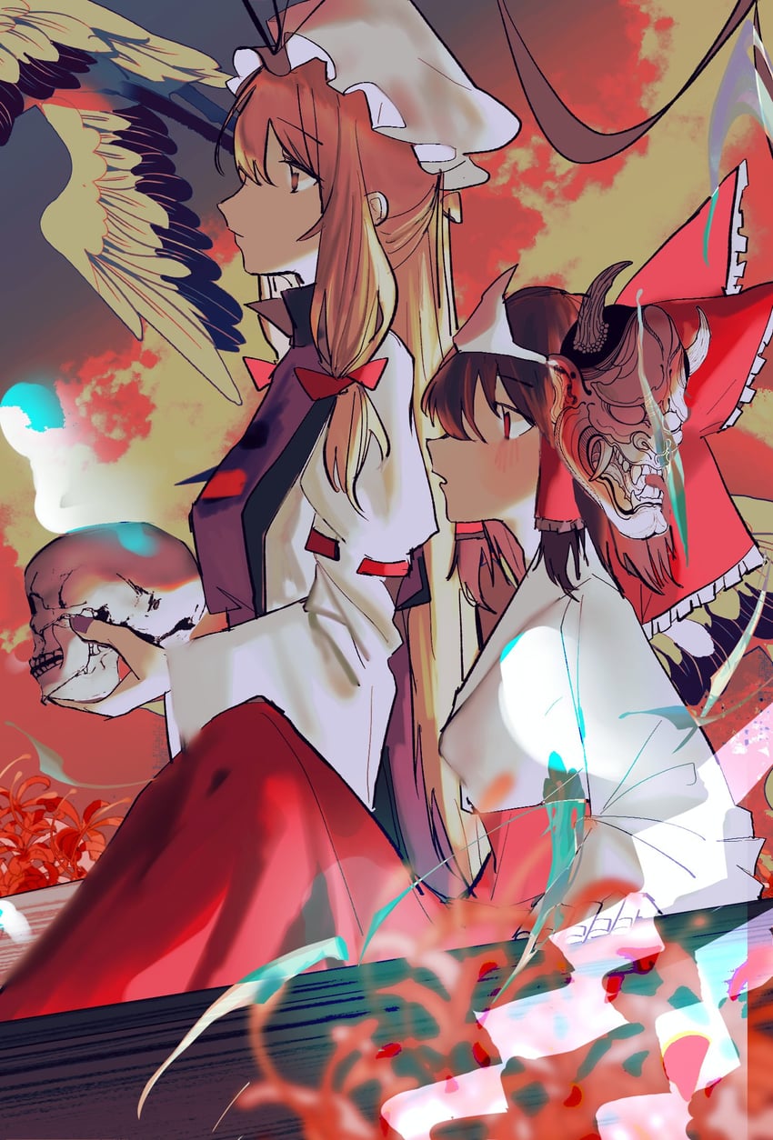 hakurei reimu and yakumo yukari (touhou) drawn by heinrich_(fernanderuddle)