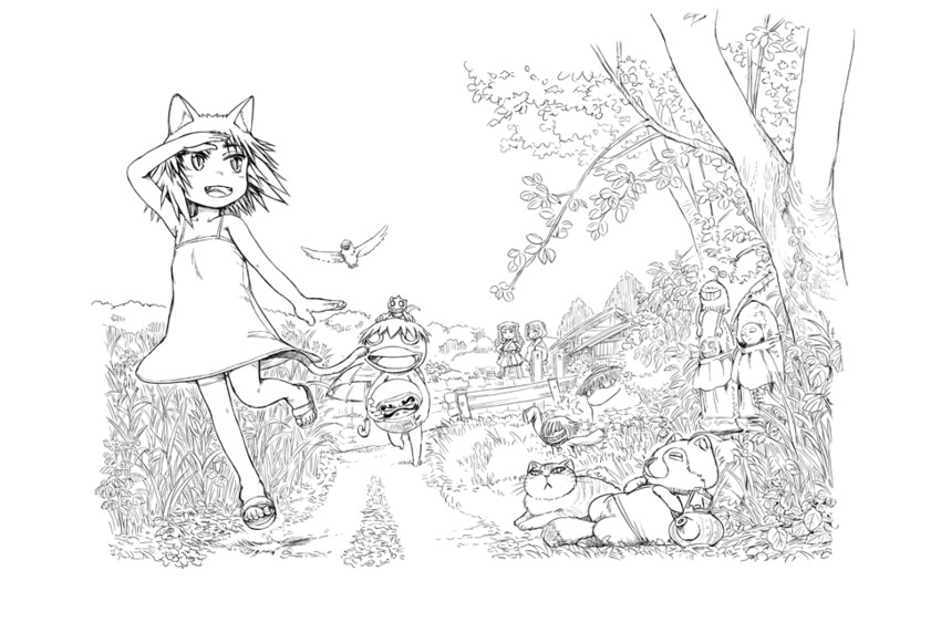 kurona, koma, shishimaru, kappa, and tengu (neko musume michikusa nikki) drawn by ike_(altitude_attitude)