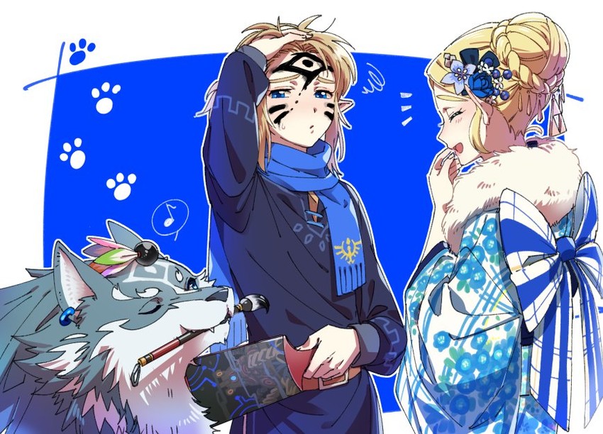 link, princess zelda, and wolf link (the legend of zelda and 2 more) drawn by shuri_(84k)