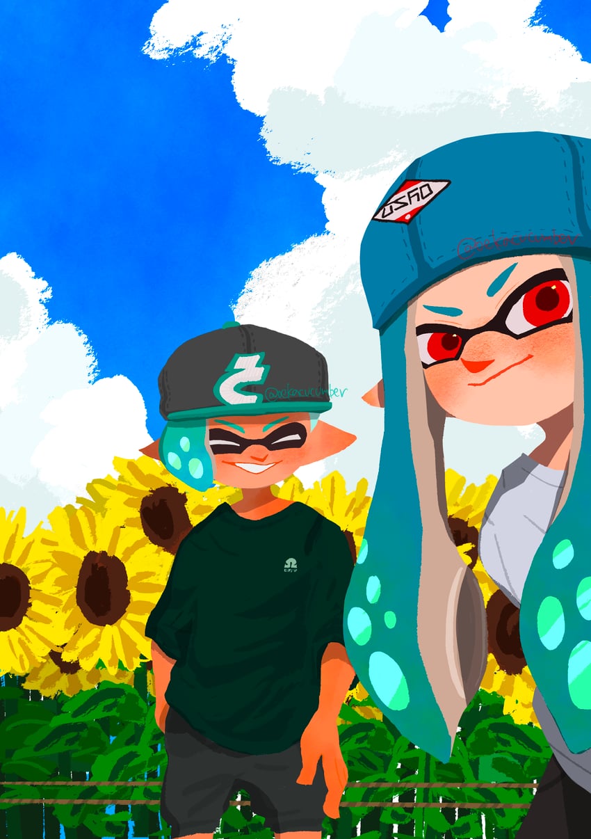 inkling player character, inkling girl, and inkling boy (splatoon and 1 more) drawn by oekacucumber