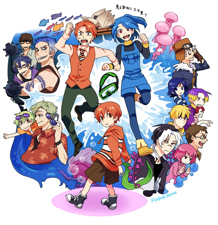 dory, nemo, marlin, bruce, gill, and 11 more (finding nemo) drawn by mato_(mozu_hayanie)