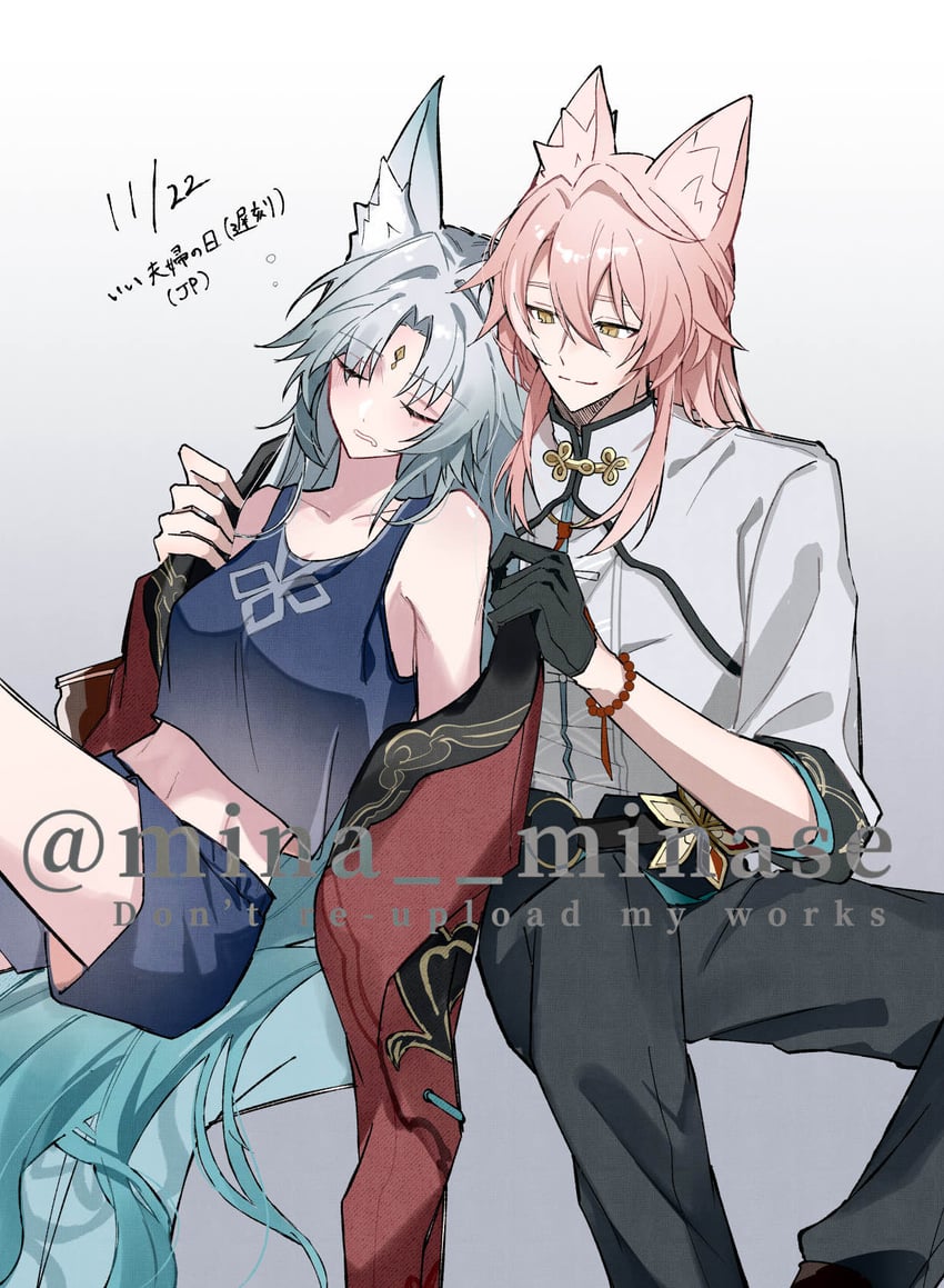 feixiao and jiaoqiu (honkai and 1 more) drawn by mina_minase