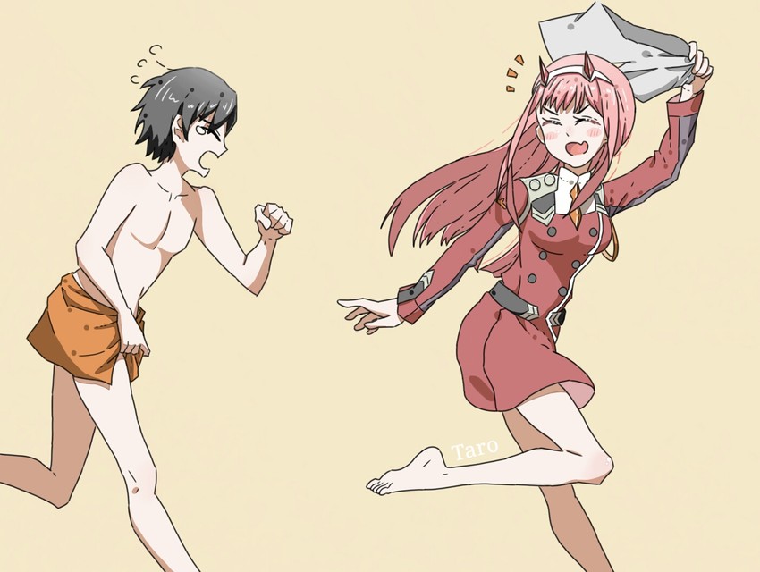 zero two and hiro (darling in the franxx) drawn by taroteaemmmm