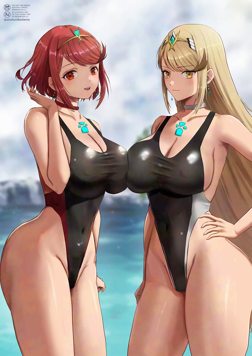 pyra and mythra (xenoblade chronicles and 1 more) drawn by yamamori_kinako
