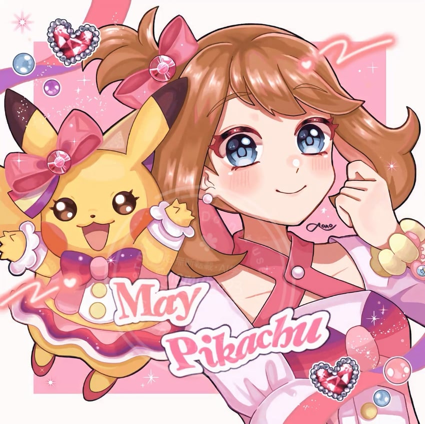 pikachu, cosplay pikachu, may, and pikachu pop star (pokemon and 1 more) drawn by nemui_o23