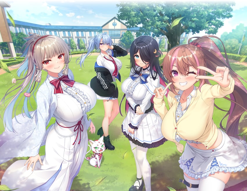 ushiroku mikari, rokuten neon, kurabayashi tsukuko, and amatohara hitomi (moonstone cherry and 1 more) drawn by hinata_nao