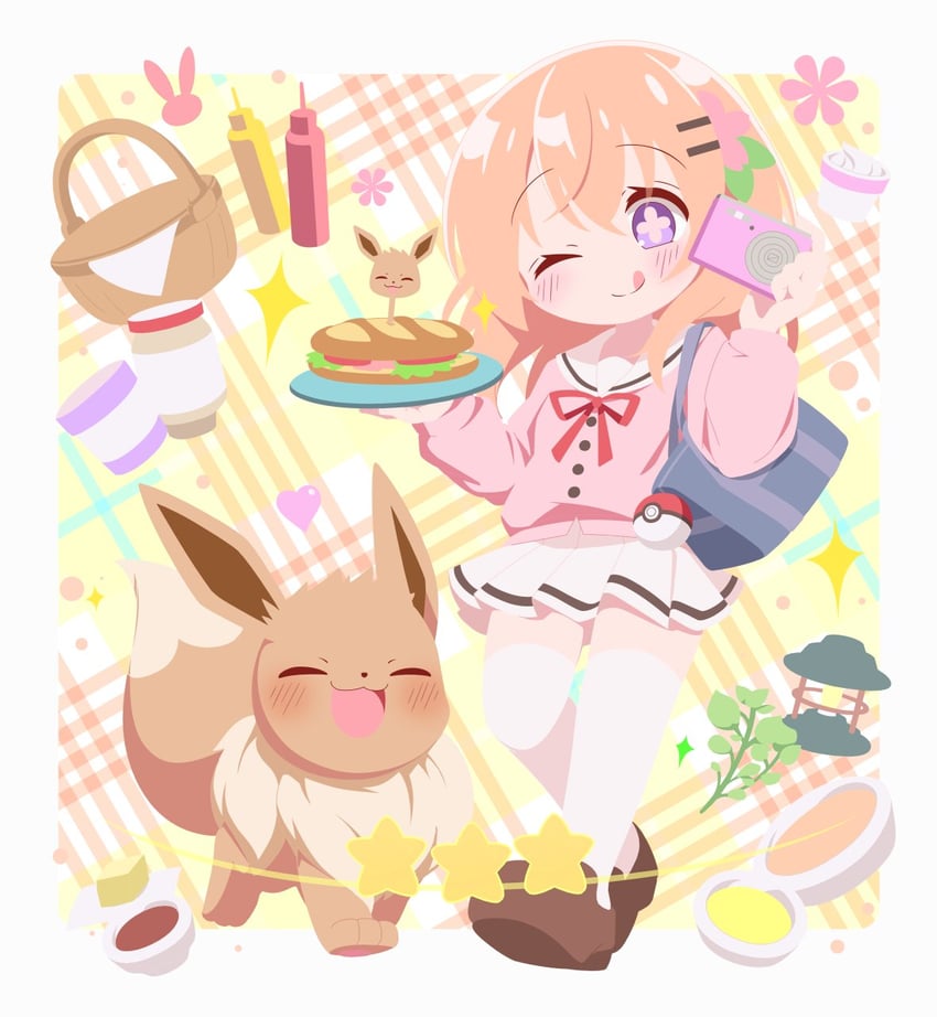 eevee and hoto cocoa (pokemon and 1 more) drawn by neru_(neruneruru)