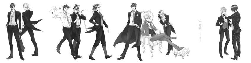 joseph joestar, kujo jotaro, dio brando, caesar anthonio zeppeli, giorno giovanna, and 5 more (jojo no kimyou na bouken and 3 more) drawn by bakusyuu