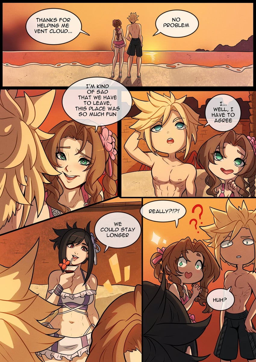 tifa lockhart, cloud strife, and aerith gainsborough (final fantasy and 3 more) drawn by kinkymation