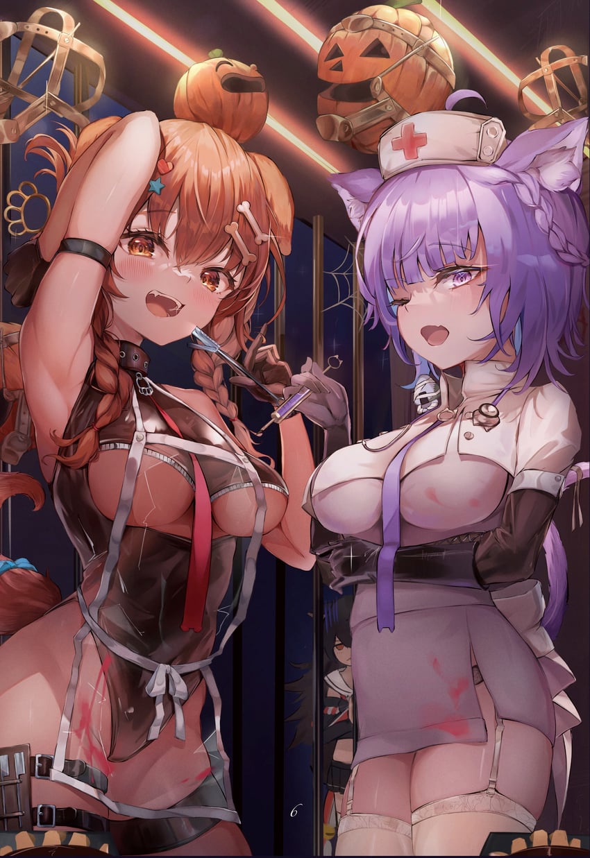 nekomata okayu, ookami mio, and inugami korone (hololive) drawn by nishiro_hato