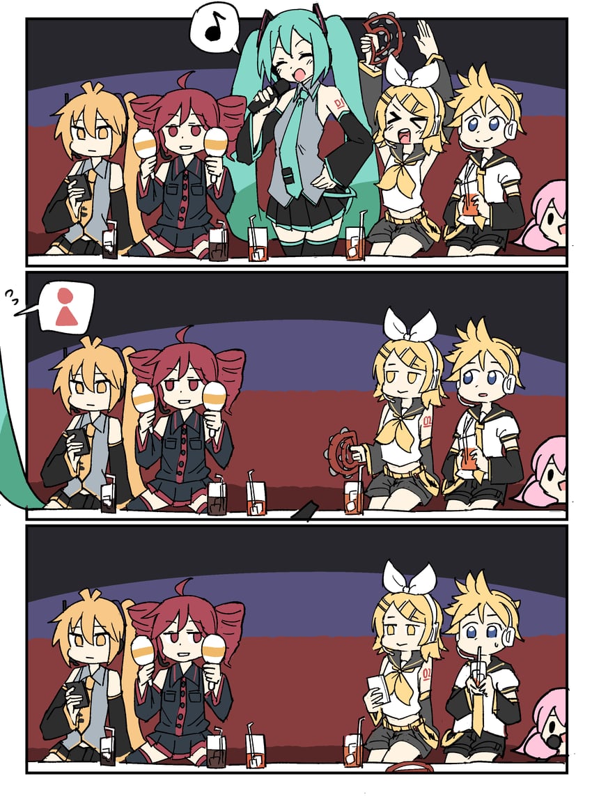 hatsune miku, kagamine rin, kagamine len, megurine luka, kasane teto, and 2 more (vocaloid and 1 more) drawn by tenten_(chan4545)