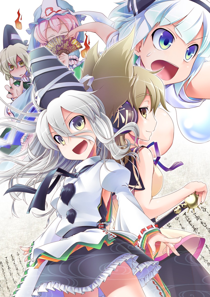 konpaku youmu, saigyouji yuyuko, toyosatomimi no miko, mononobe no futo, and soga no tojiko (touhou) drawn by aozora_market