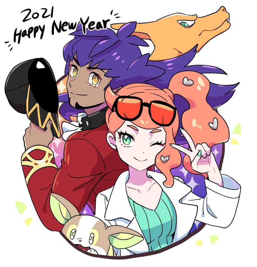 leon, charizard, sonia, and yamper (pokemon and 1 more) drawn by dede_(qwea_00000)