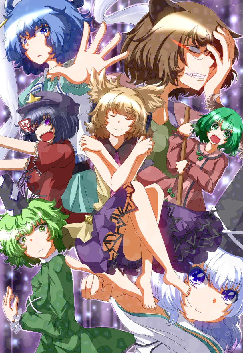 toyosatomimi no miko, mononobe no futo, kaku seiga, miyako yoshika, soga no tojiko, and 2 more (touhou and 1 more) drawn by zan_(harukahime)