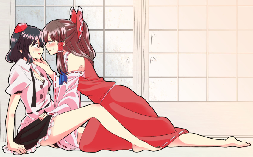 hakurei reimu and shameimaru aya (touhou) drawn by mana_(tsurubeji)