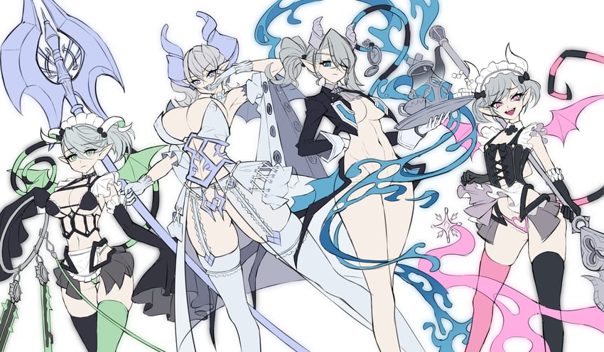 lovely labrynth of the silver castle, arianna the labrynth servant, arianne the labrynth servant, and arias the labrynth butler (yu-gi-oh!) drawn by yutou_yutou_yu