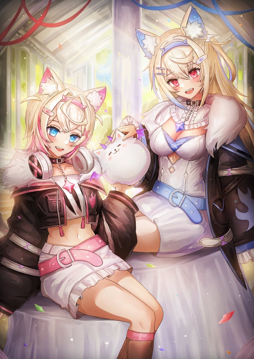 fuwawa abyssgard, mococo abyssgard, and perroccino (hololive and 1 more) drawn by ziteng_yue