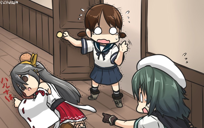haruna, kiso, and shirayuki (kantai collection) drawn by hamu_koutarou