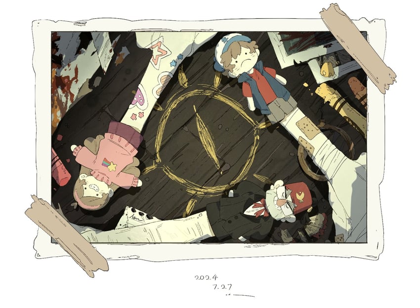 mabel pines, dipper pines, and grunkle stan (gravity falls) drawn by izm_ovo