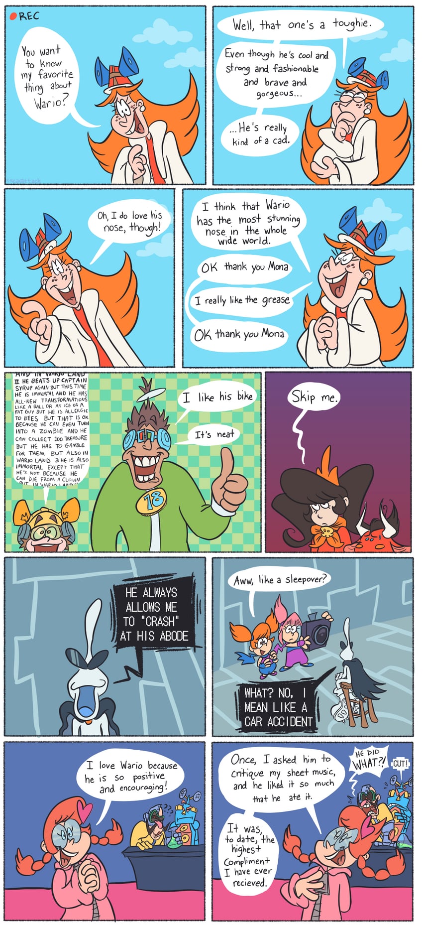 ashley, mona, red, penny crygor, ana, and 6 more (warioware) drawn by freakattack