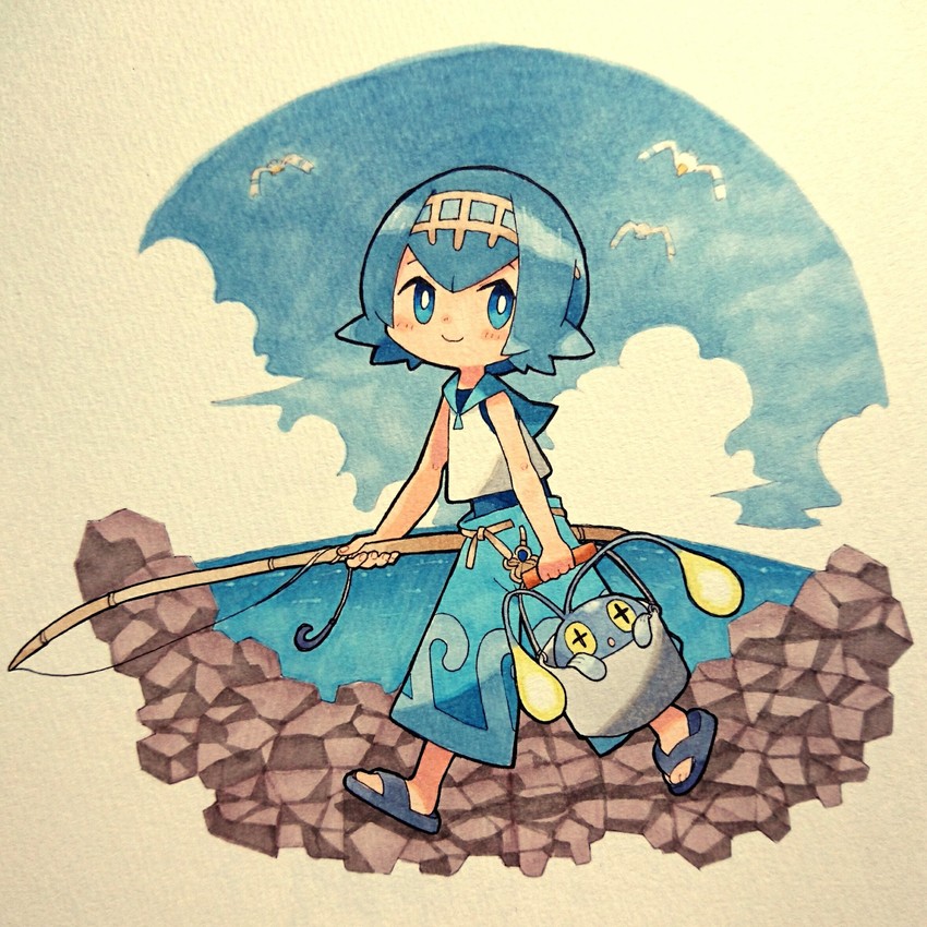lana, wingull, and chinchou (pokemon and 1 more) drawn by sasa_kichi
