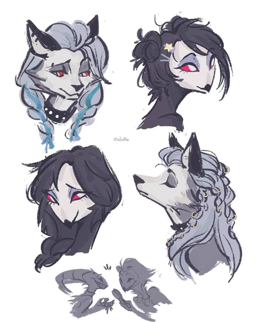 loona, blitzo, stolas, and octavia (helluva boss) drawn by malotte
