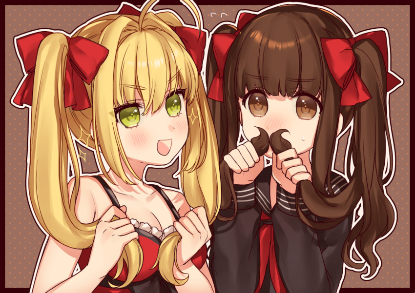 nero claudius and kishinami hakuno (fate and 2 more) drawn by karokuchitose
