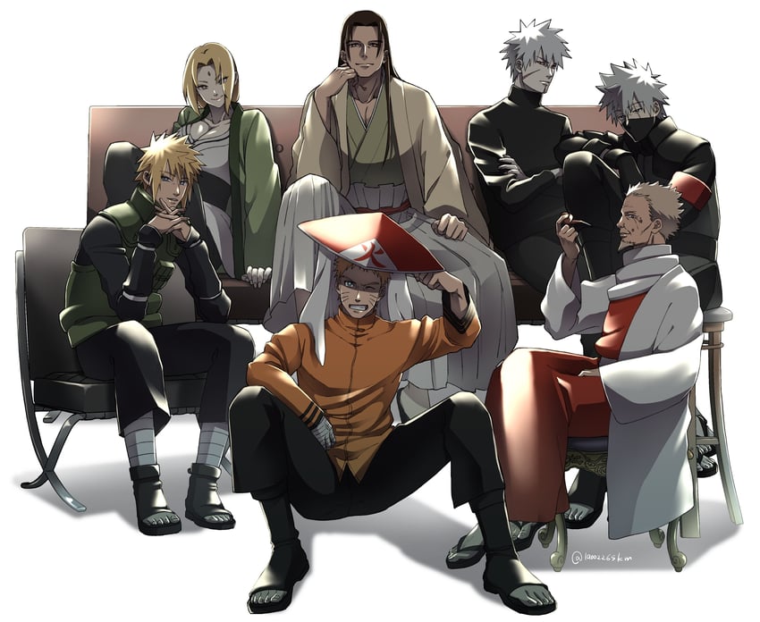 uzumaki naruto, tsunade, hatake kakashi, namikaze minato, senju tobirama, and 2 more (naruto and 2 more) drawn by kemu_(19002265km)