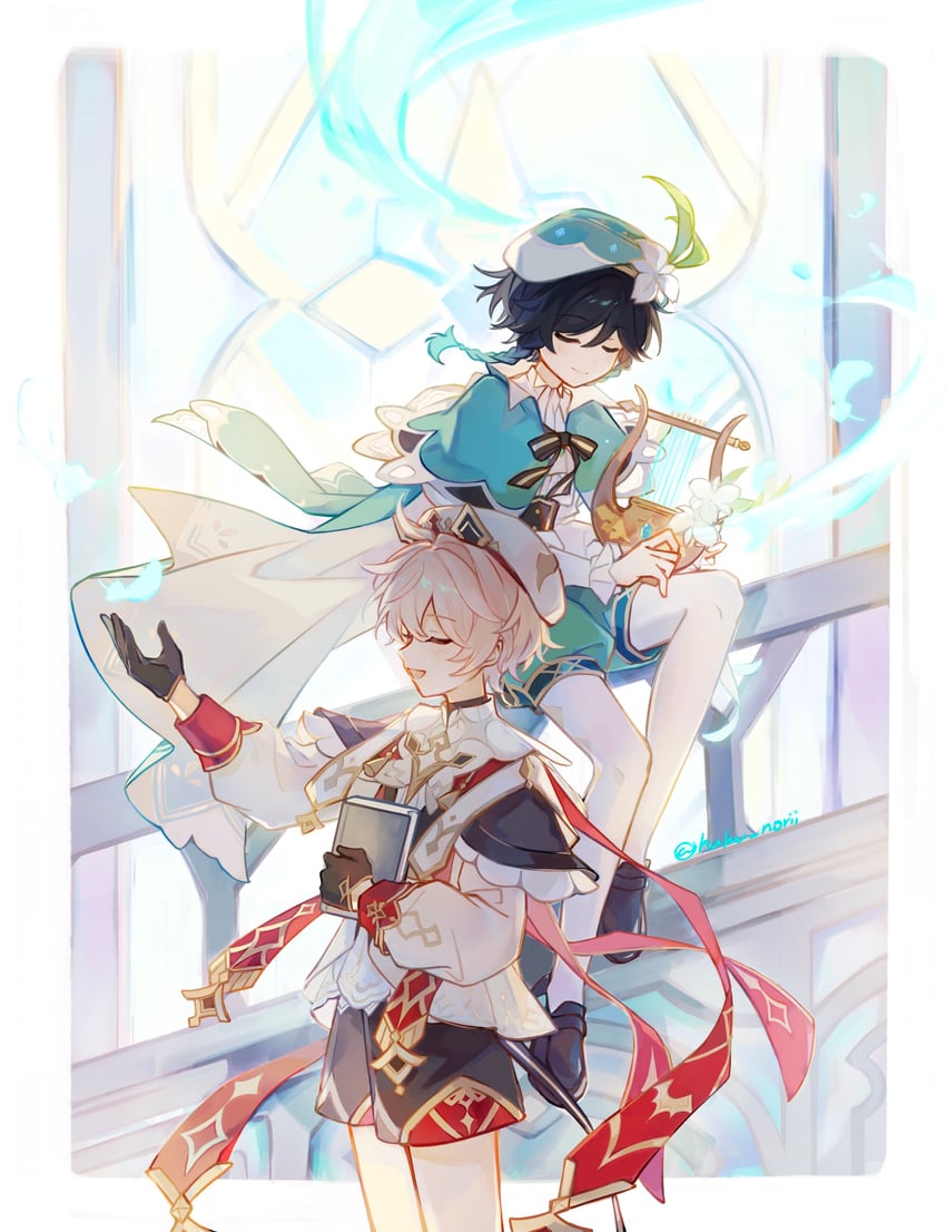 venti and dahlia (genshin impact) drawn by huhu_norii