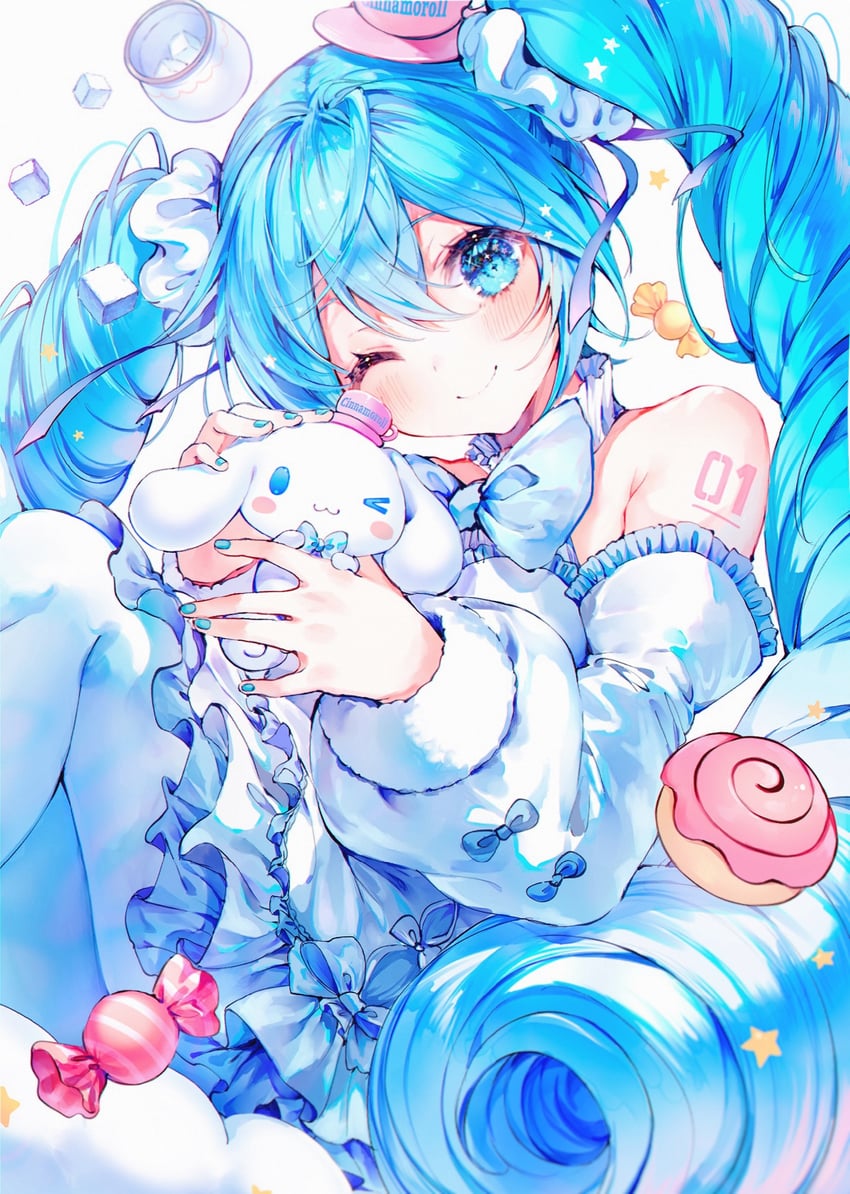 hatsune miku and cinnamoroll (vocaloid and 2 more) drawn by noyu_(noyu23386566)