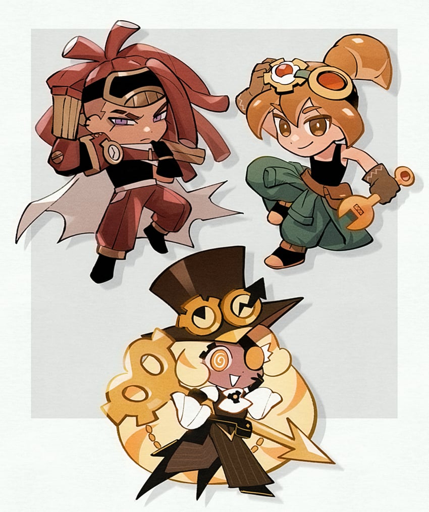 timekeeper cookie, croissant cookie, and string gummy cookie (cookie run and 1 more) drawn by hjoe8