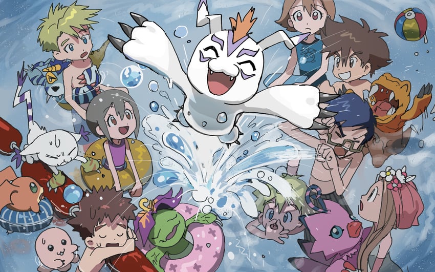 yagami hikari, yagami taichi, tailmon, agumon, tachikawa mimi, and 11 more (digimon and 1 more) drawn by tantanmen