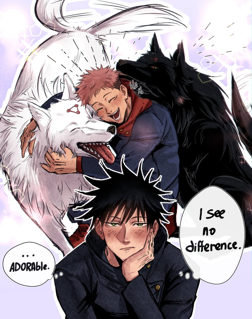 itadori yuuji, fushiguro megumi, and gyokuken (jujutsu kaisen) drawn by owwllly