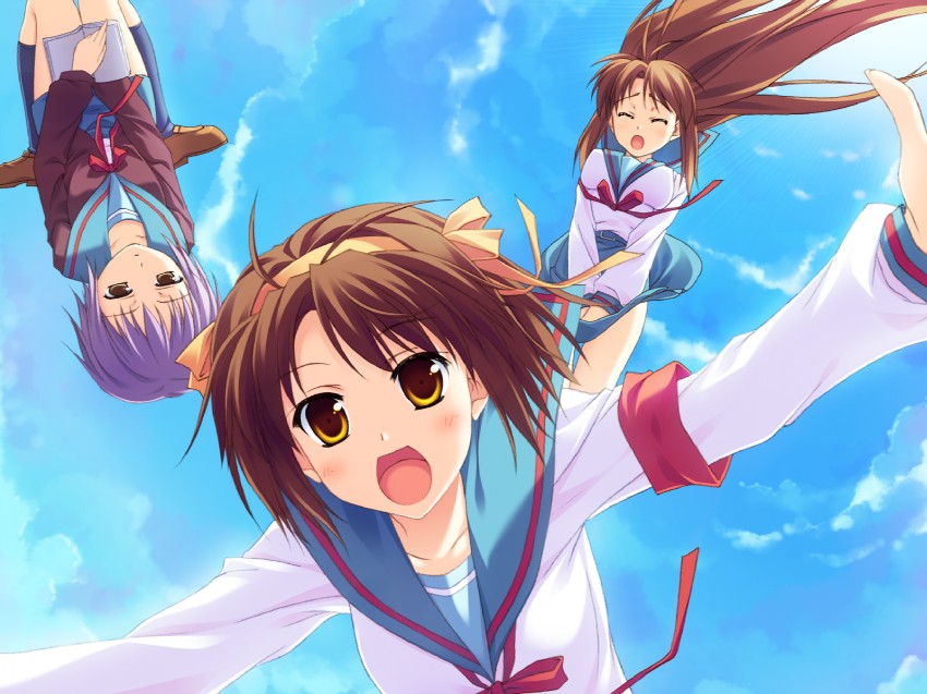 suzumiya haruhi, nagato yuki, and asahina mikuru (suzumiya haruhi no yuuutsu) drawn by hinata_nao