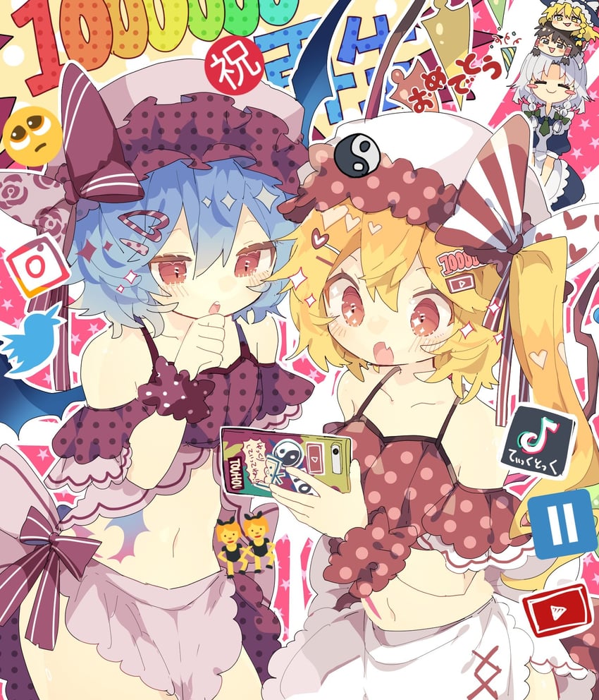 hakurei reimu, kirisame marisa, remilia scarlet, flandre scarlet, and izayoi sakuya (touhou and 4 more) drawn by nikorashi-ka