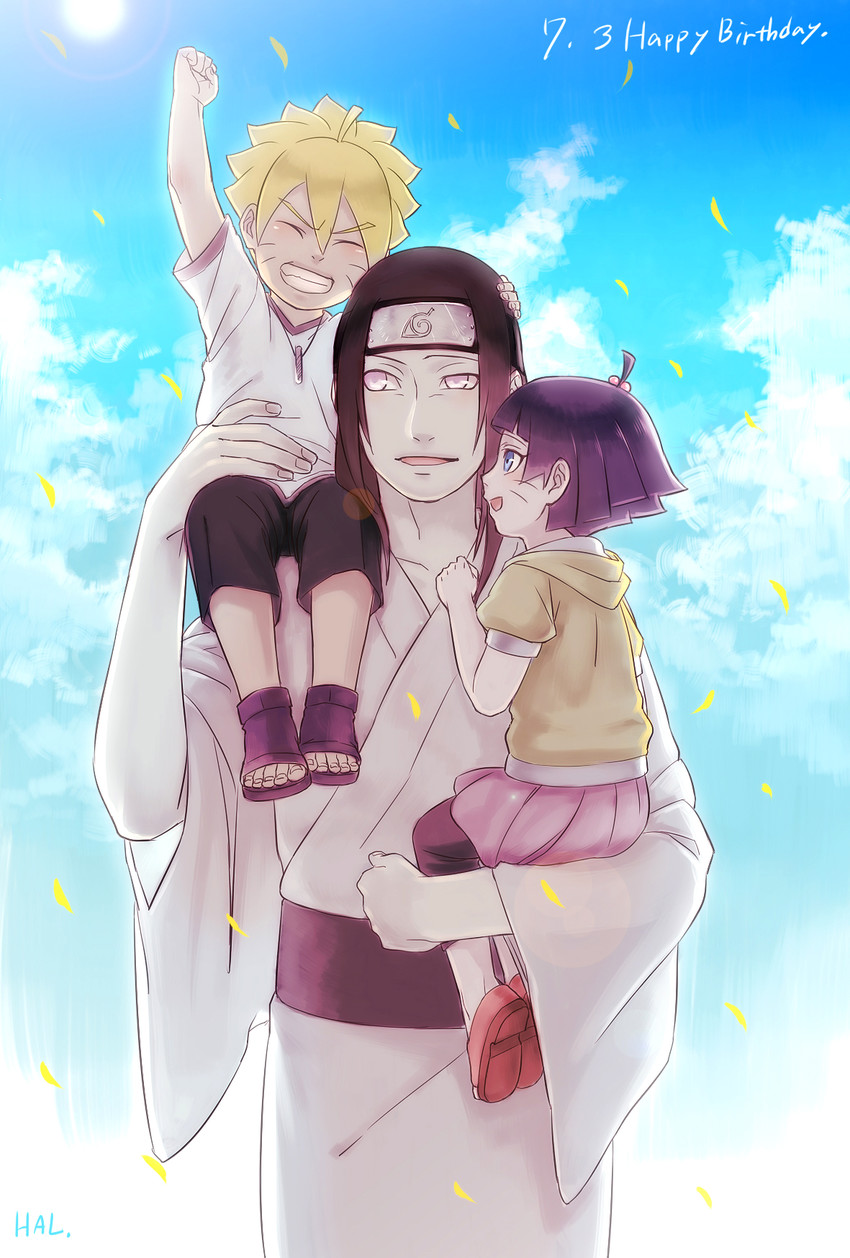 uzumaki boruto, uzumaki himawari, and hyuuga neji (naruto) drawn by hal_(sakurajam)