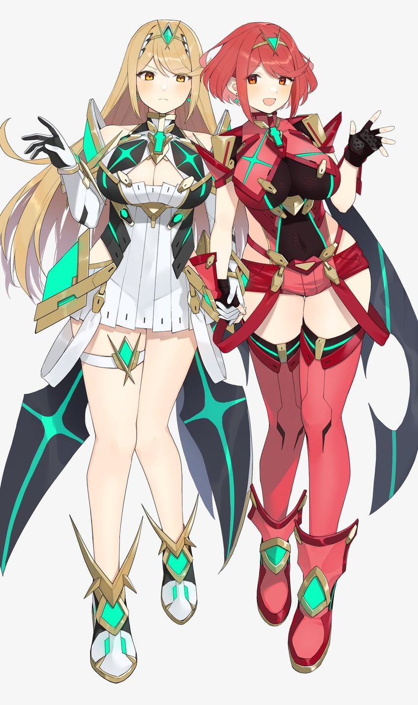 pyra and mythra (xenoblade chronicles and 1 more) drawn by kinagi_(3307377)