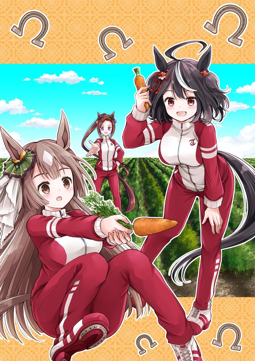 satono diamond, kitasan black, and sakura bakushin o (umamusume) drawn by sakaguchi_mikan