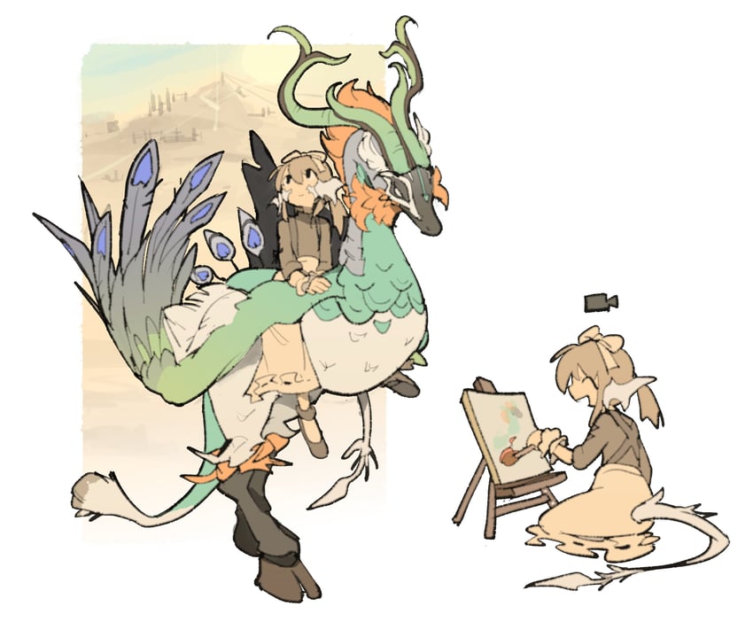 warrior of light, temmie chang, and alkonost (final fantasy and 1 more) drawn by temmie_chang