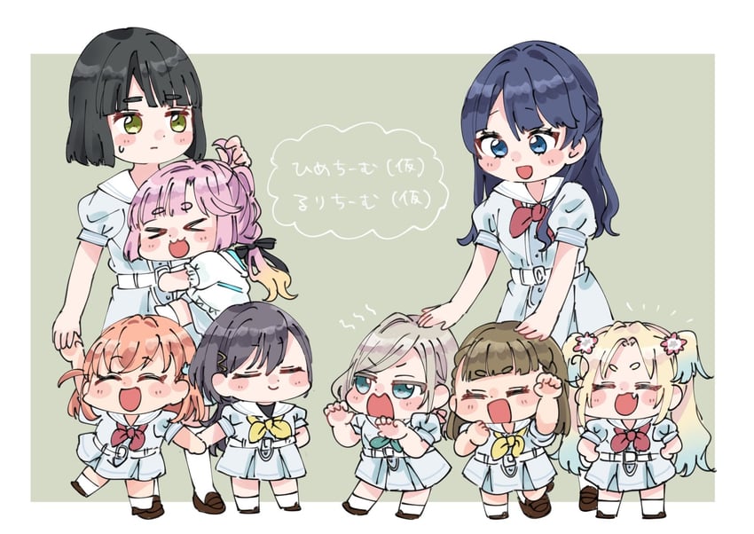 hinoshita kaho, murano sayaka, osawa rurino, momose ginko, anyoji hime, and 3 more (love live! and 1 more) drawn by moso_(expect66)
