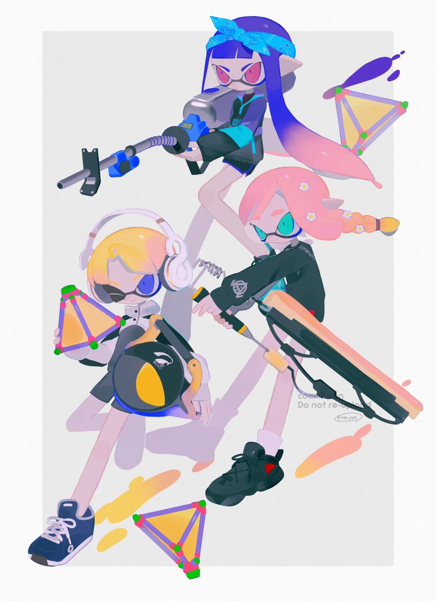 inkling player character and inkling girl (splatoon) drawn by htn_nm