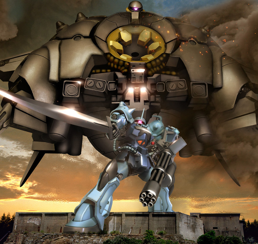 gouf custom and apsalus ii (gundam and 1 more) drawn by hiropon_(tasogare_no_puu)