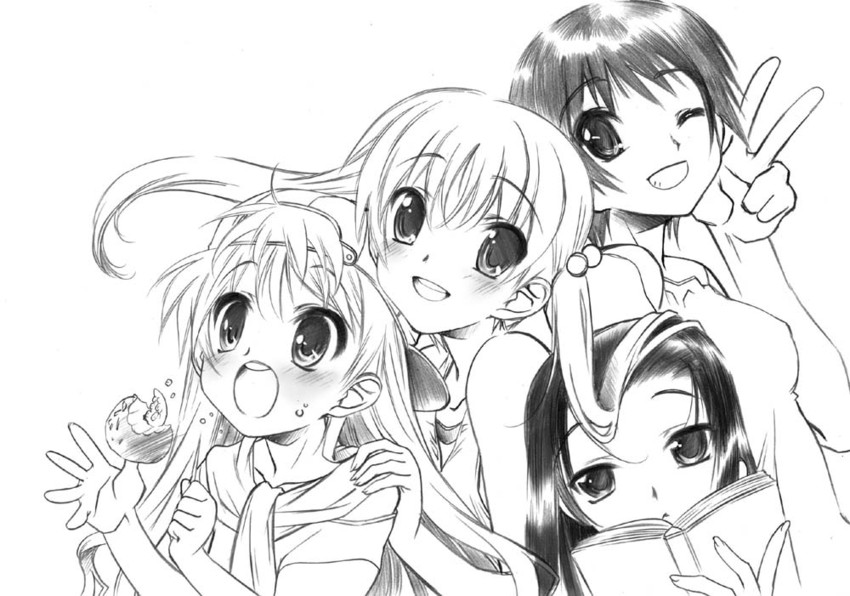 shibahime tsubasa, izawa maho, sakura tsubaki, and sena rika (kareshi kanojo no jijou) drawn by senomoto_hisashi