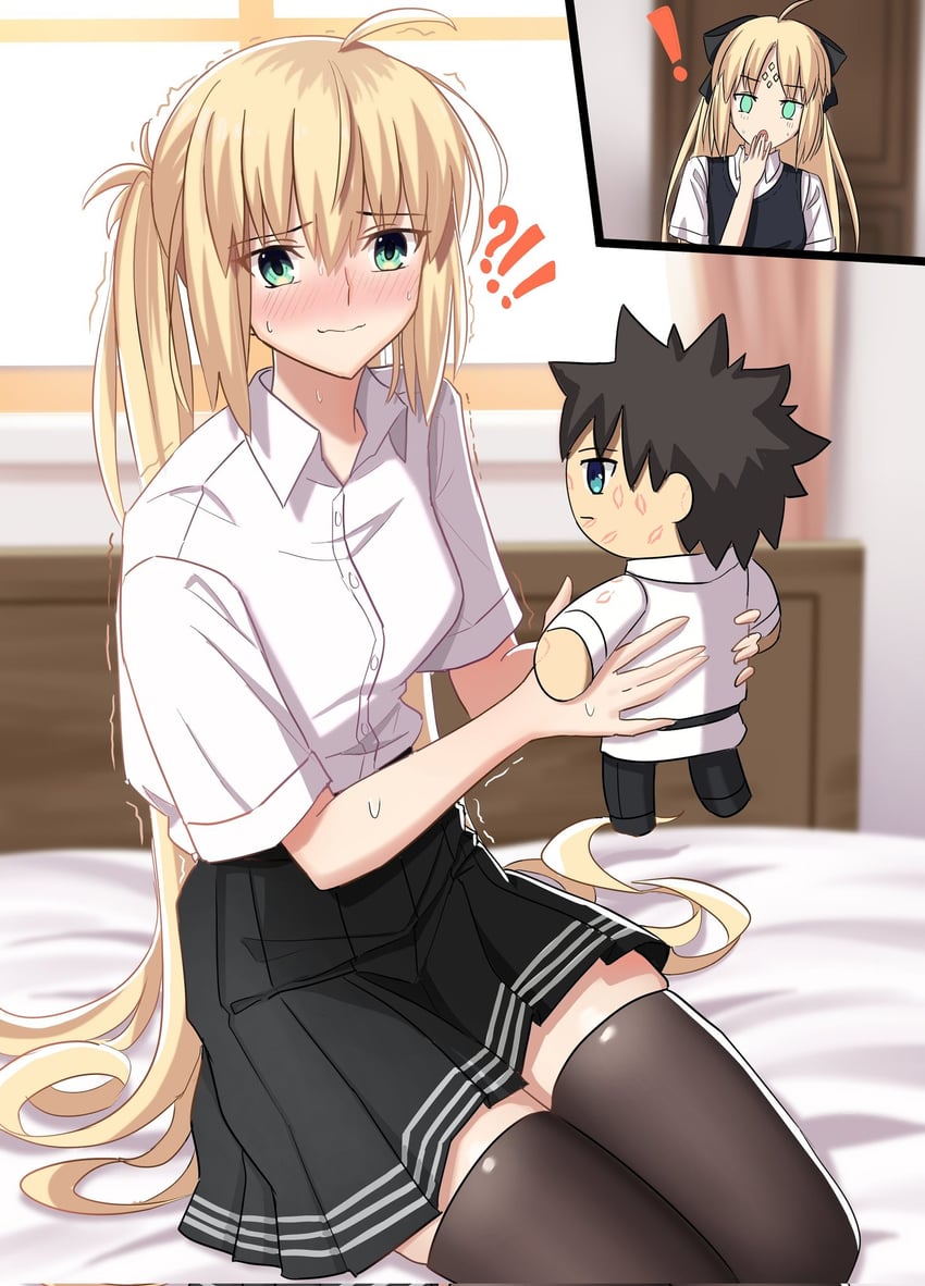 artoria pendragon, fujimaru ritsuka, and artoria caster (fate and 1 more) drawn by longdq3008