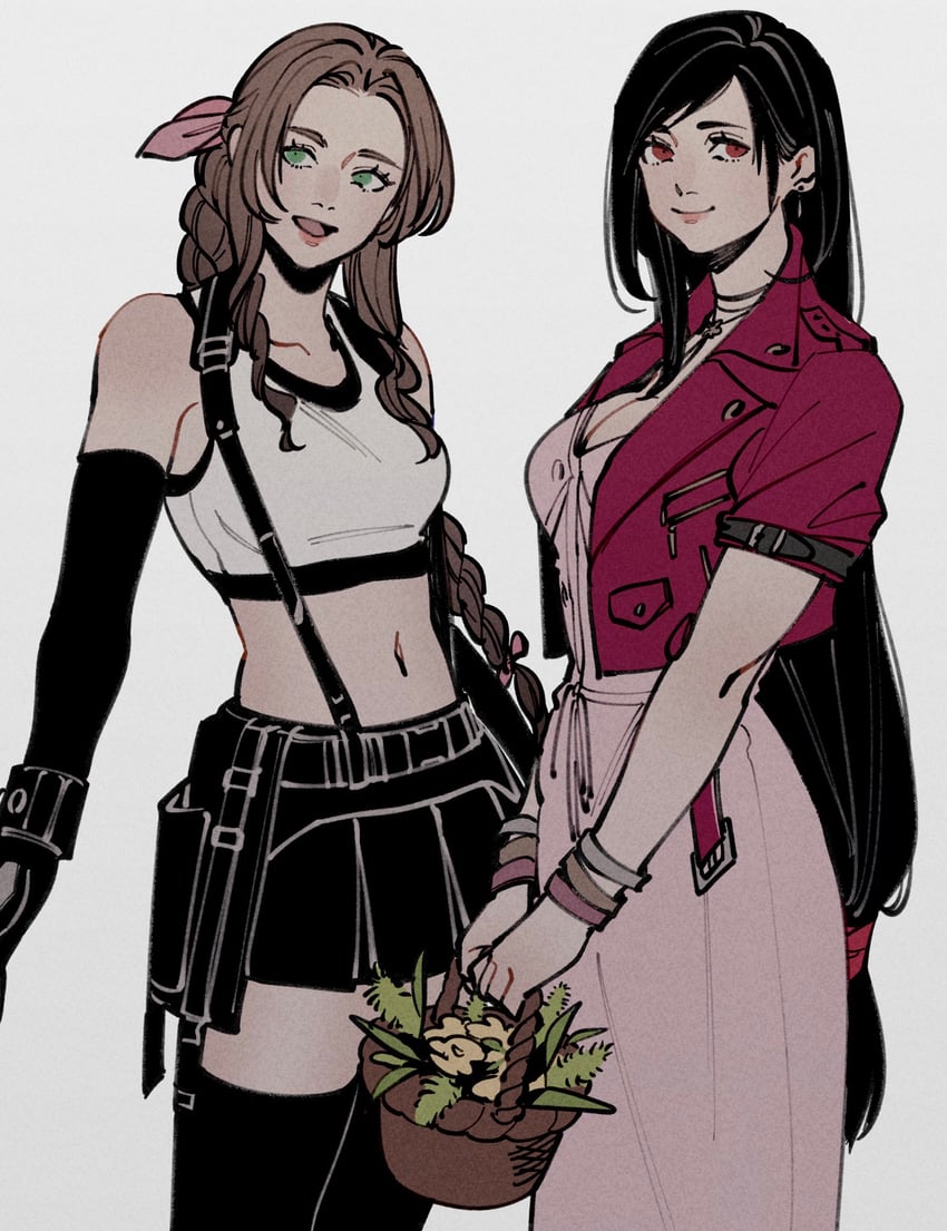 tifa lockhart and aerith gainsborough (final fantasy and 2 more) drawn by oimo_(oimkimn)