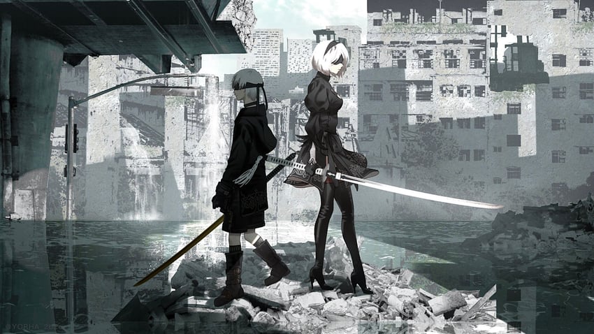 2b and 9s (nier and 1 more) drawn by yorha_2b2e