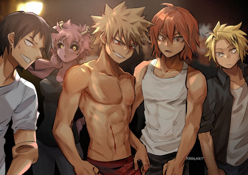 bakugou katsuki, ashido mina, kirishima eijiro, kaminari denki, and sero hanta (boku no hero academia and 1 more) drawn by kadeart